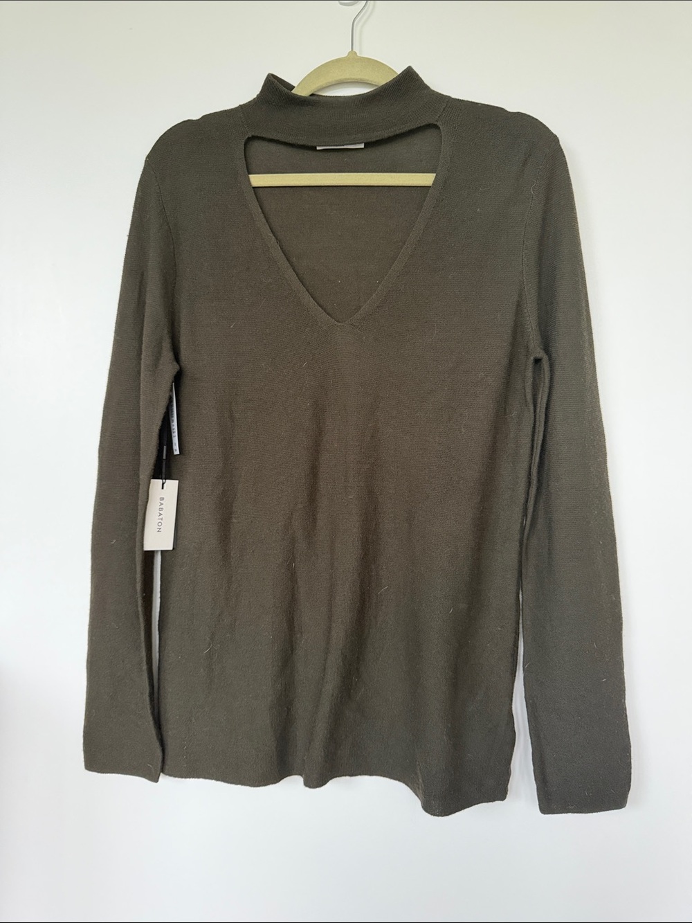 Aritzia Abeyta Cutout V-Neck Long Sleeve Sweater in Olive